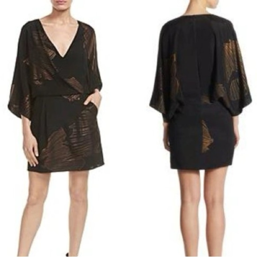 HALSTON HERITAGE Kimono-sleeve Faux-wrap Printed Dress In Black Antique 6